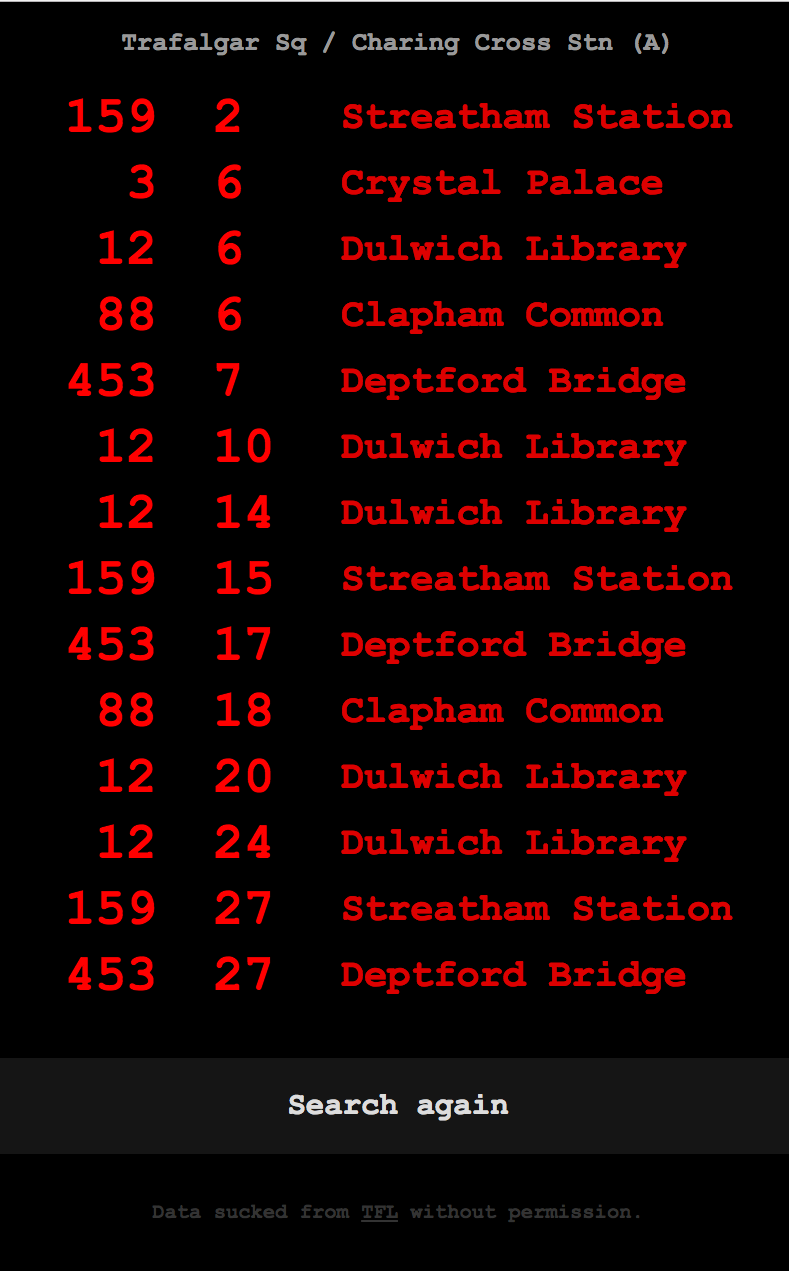 Bus Arrivals page